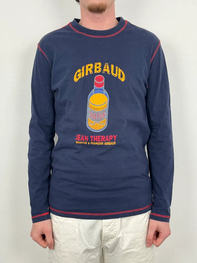 2000s Marithé + François Girbaud Navy Longsleeve Bottle Print T-Shirt tnTkiwz 1