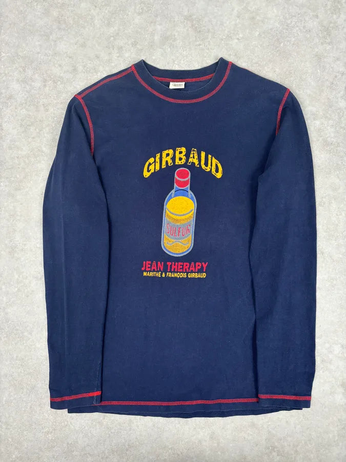 2000s Marithé + François Girbaud Navy Longsleeve Bottle Print T-Shirt tnTkiwz 3