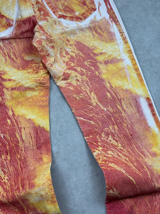 2000s Roberto Cavalli Orange Denim Tie-Dye Fire Jeans ulaZqkE 8