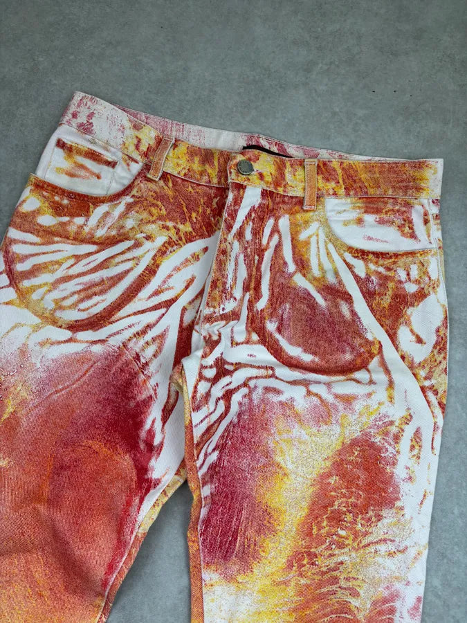 2000s Roberto Cavalli Orange Denim Tie-Dye Fire Jeans ulaZqkE 4