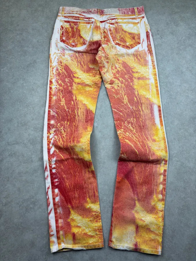 2000s Roberto Cavalli Orange Denim Tie-Dye Fire Jeans ulaZqkE 5
