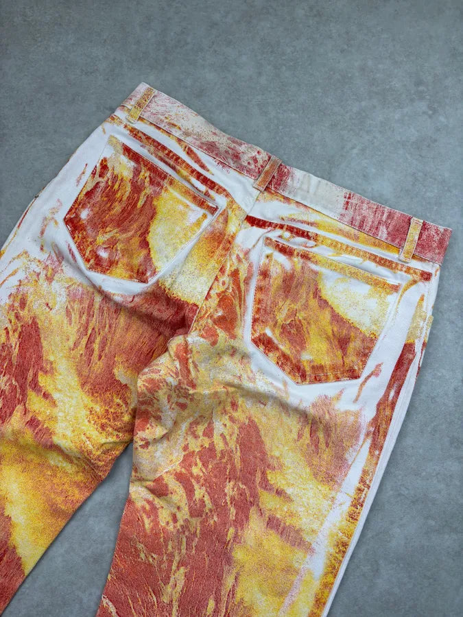 2000s Roberto Cavalli Orange Denim Tie-Dye Fire Jeans ulaZqkE 6