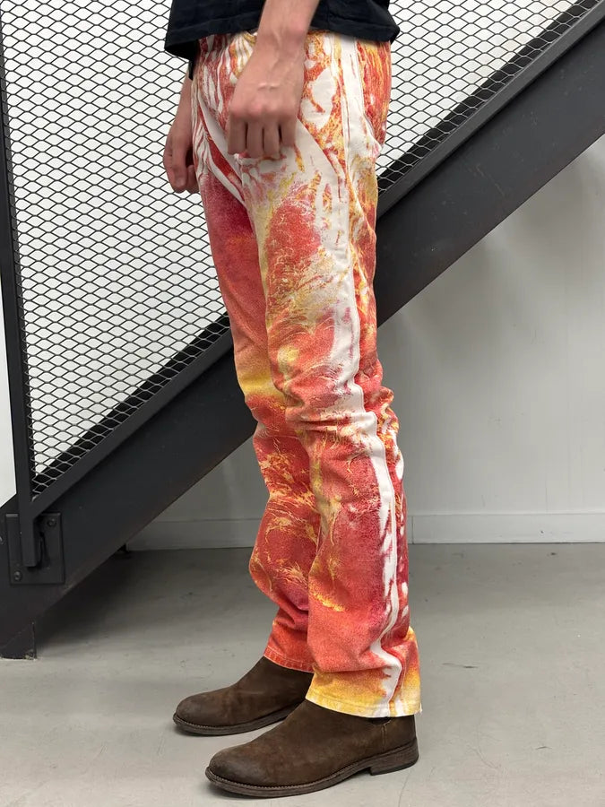 2000s Roberto Cavalli Orange Denim Tie-Dye Fire Jeans ulaZqkE 2