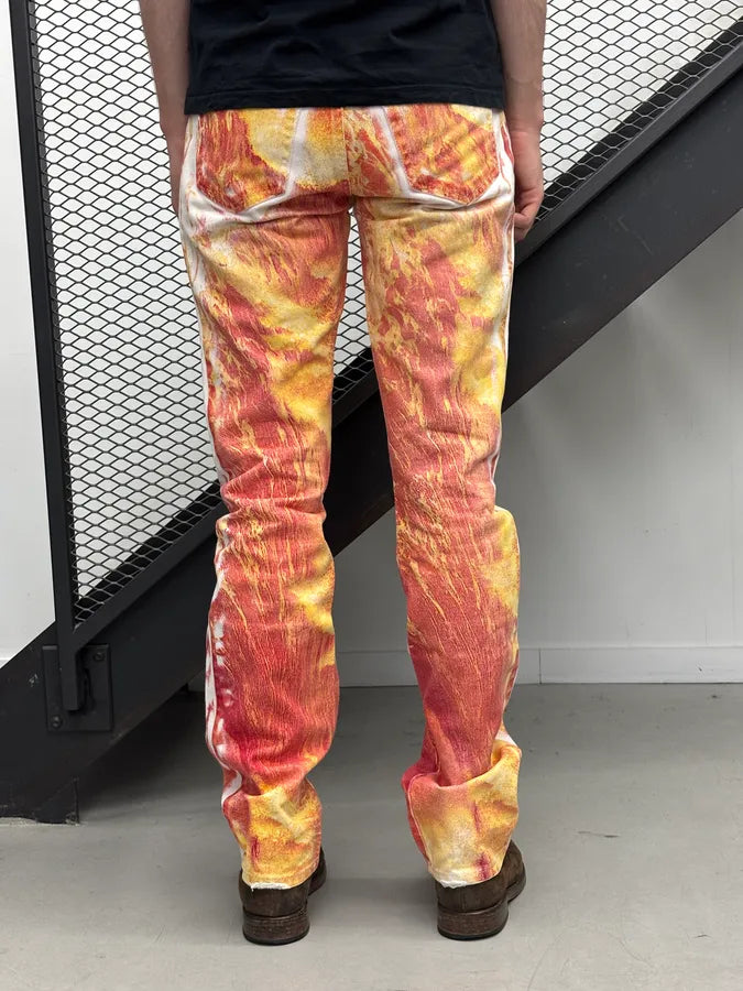 2000s Roberto Cavalli Orange Denim Tie-Dye Fire Jeans ulaZqkE 3