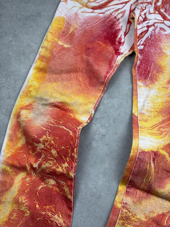 2000s Roberto Cavalli Orange Denim Tie-Dye Fire Jeans ulaZqkE 7