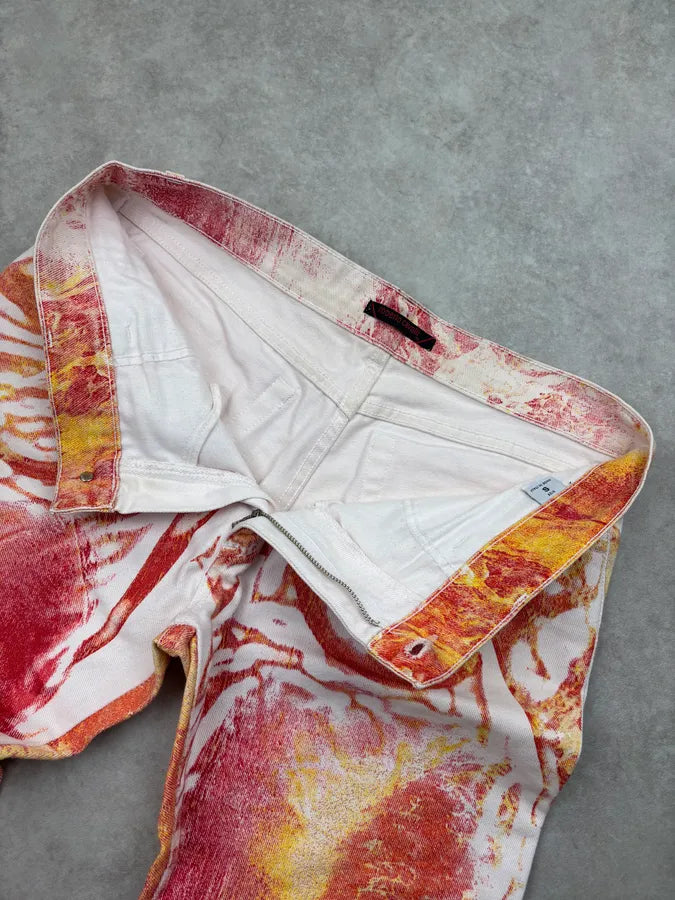 2000s Roberto Cavalli Orange Denim Tie-Dye Fire Jeans ulaZqkE 9
