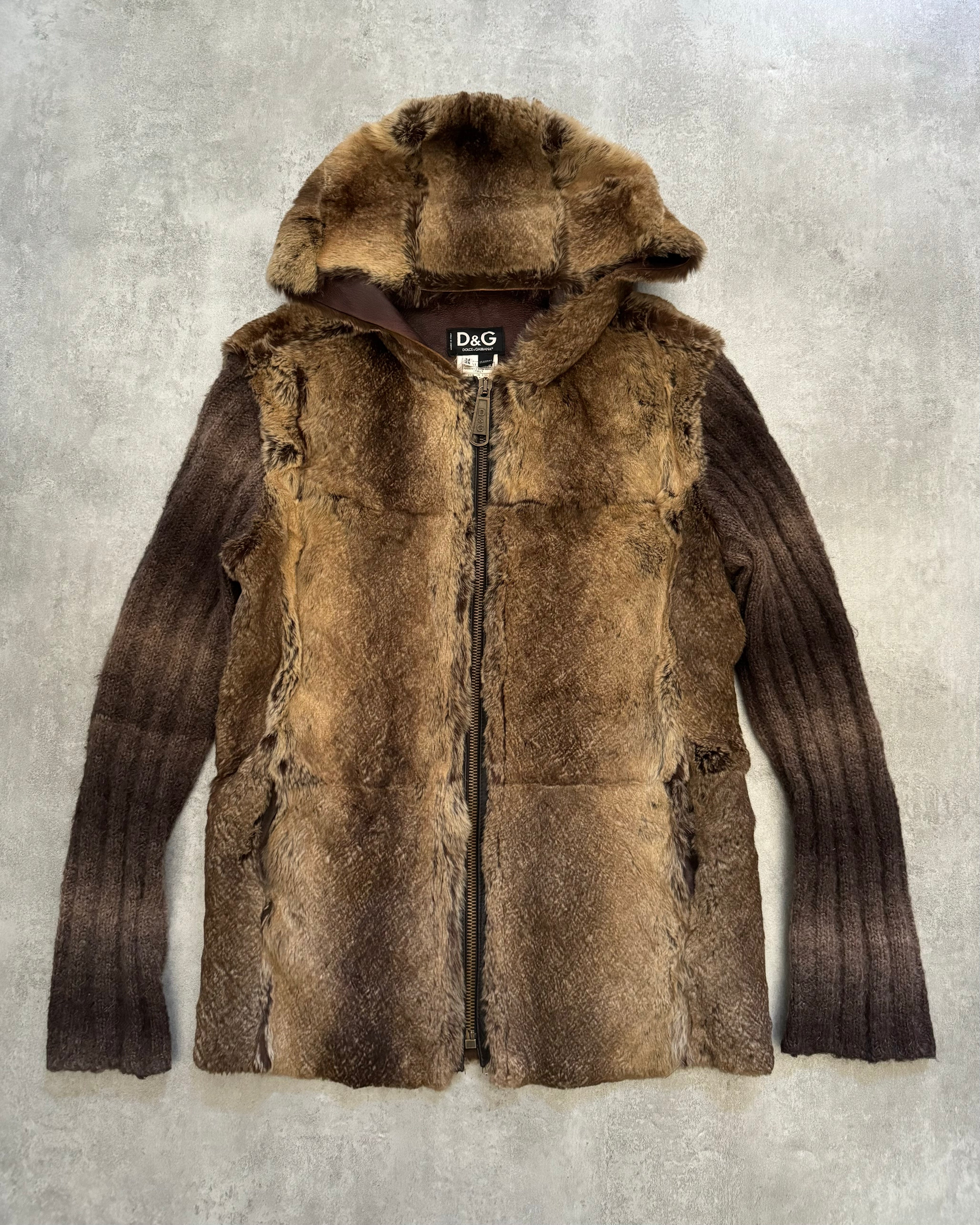 2000s Dolce & Gabbana Fur & Leather Brown Hybride Jacket  (M) - 1
