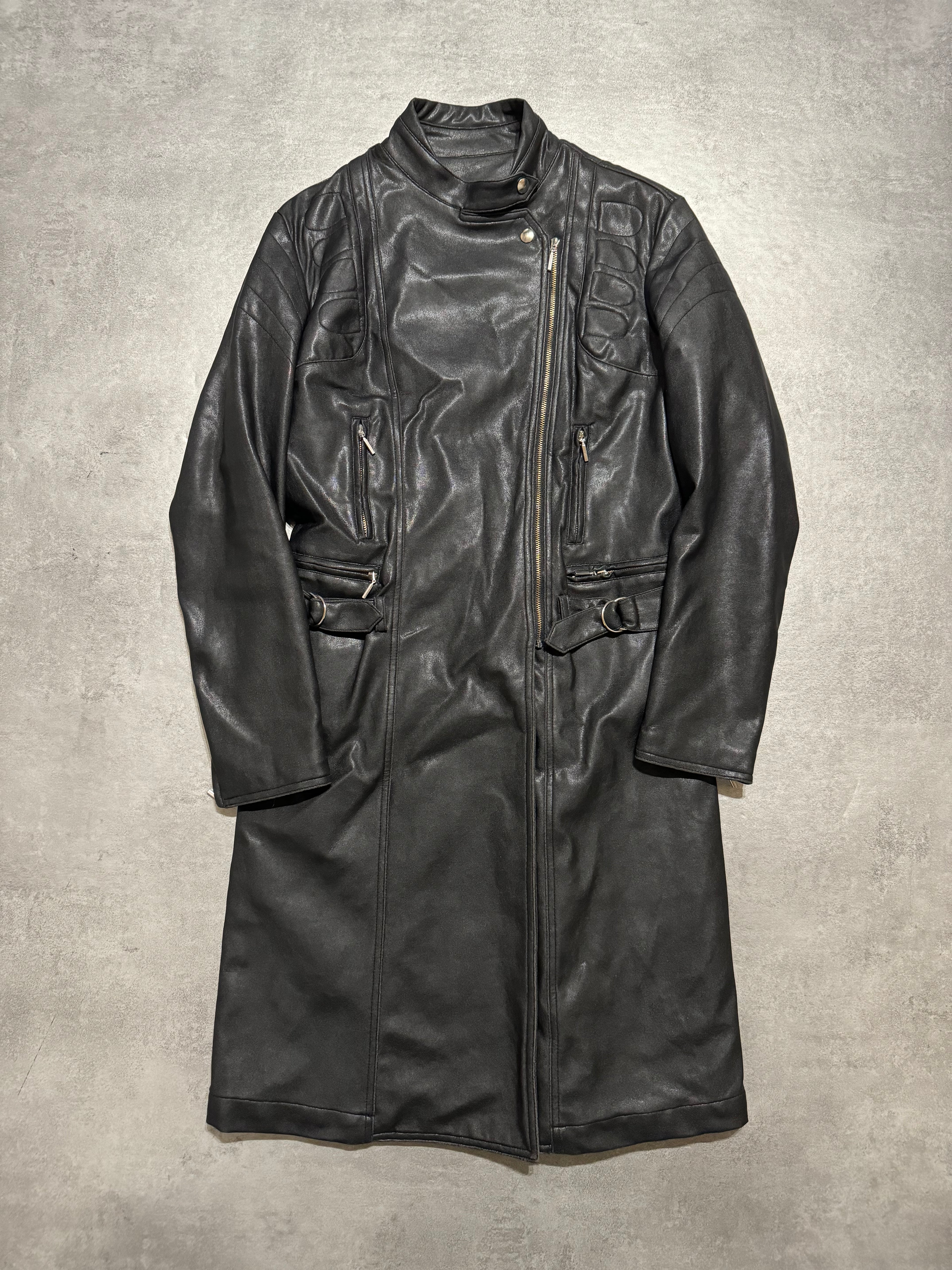 2000s Plein Sud Asymmetrical Black Padded Leather Trench Jacket (XS/S) - 7