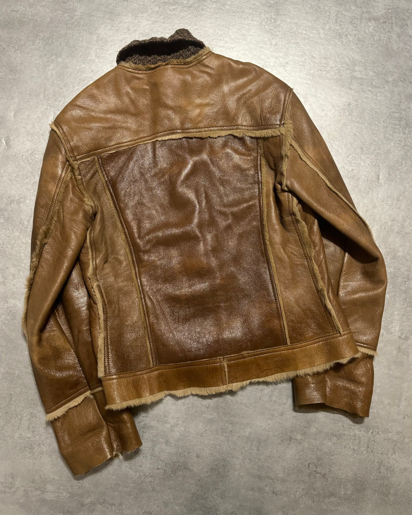 2000s Dolce & Gabbana Brown Fur Premium Leather Jacket (L) - 8