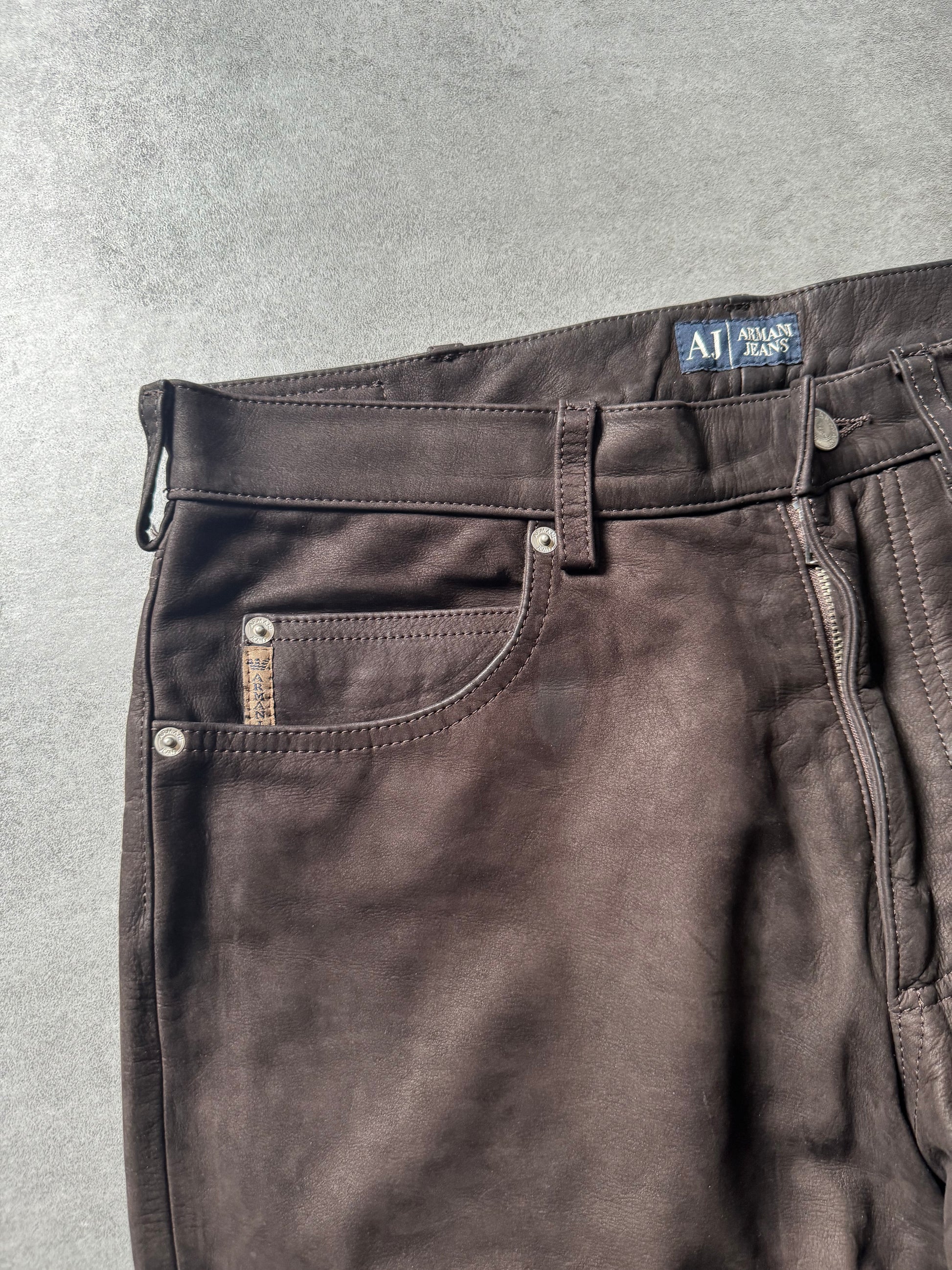 2000s Armani Brown Cozy Leather Pants (L) - 8
