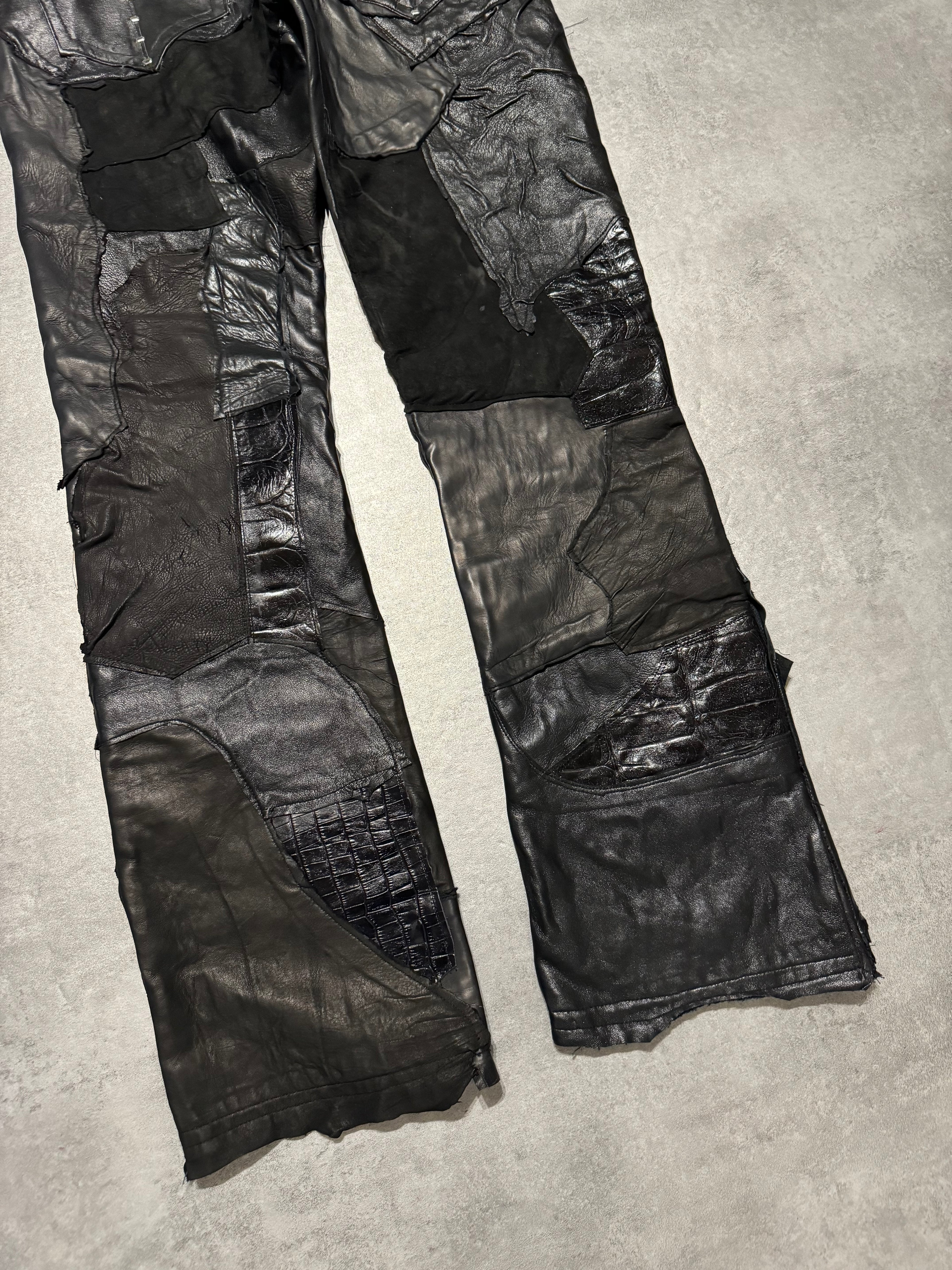 Artisanal Obscure Italian Lab Reworked Leather Crafted Black Pants (M) - 5