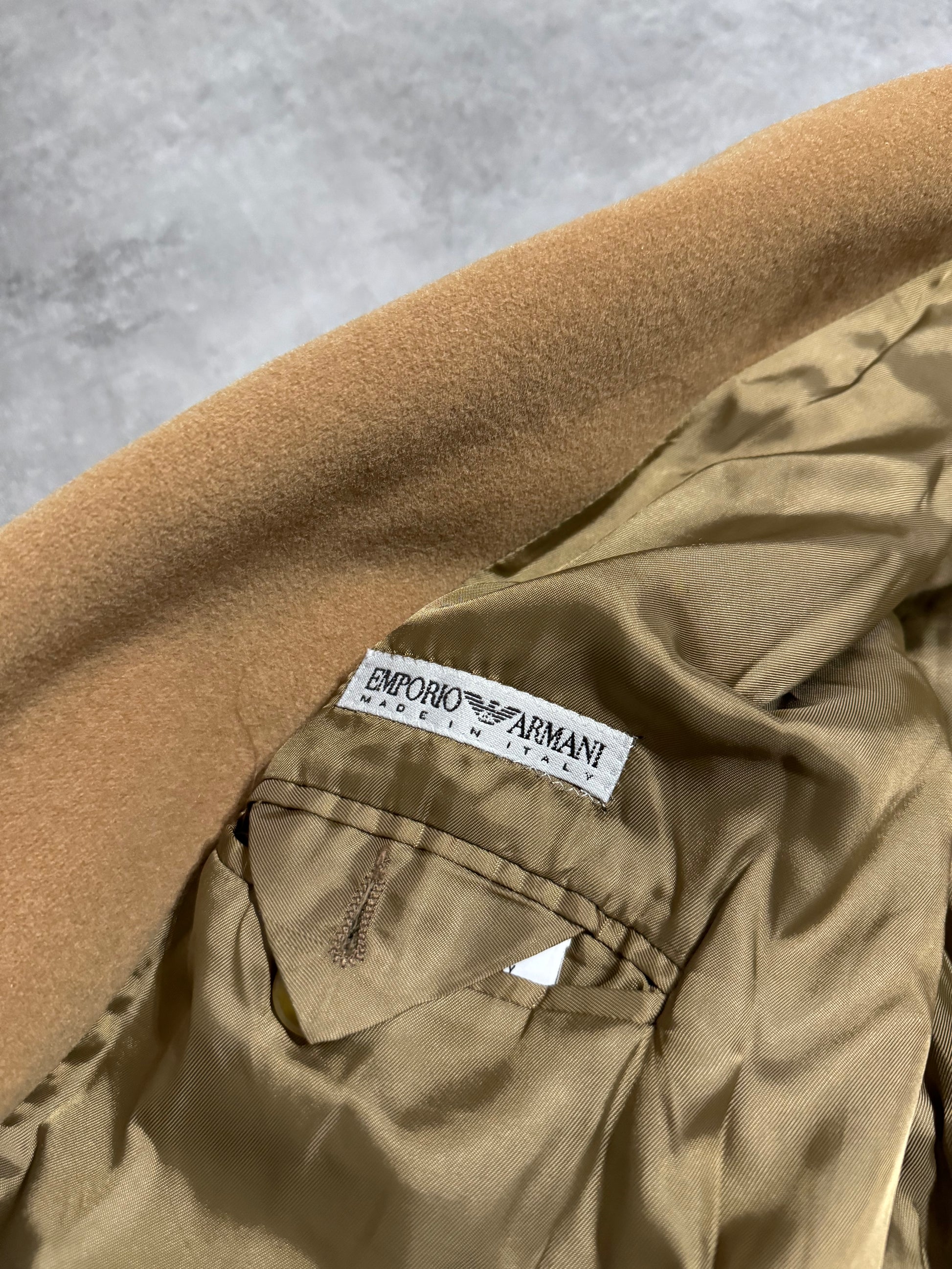 1990s Emporio Armani Camel Italian Captain Wool Trench Coat (L) - 7