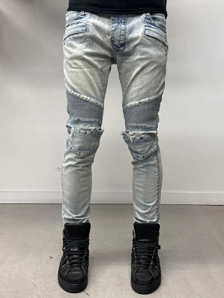 SS2015 Balmain Denim Biker Light Slim Blue Denim Jeans yITmOZKT 1