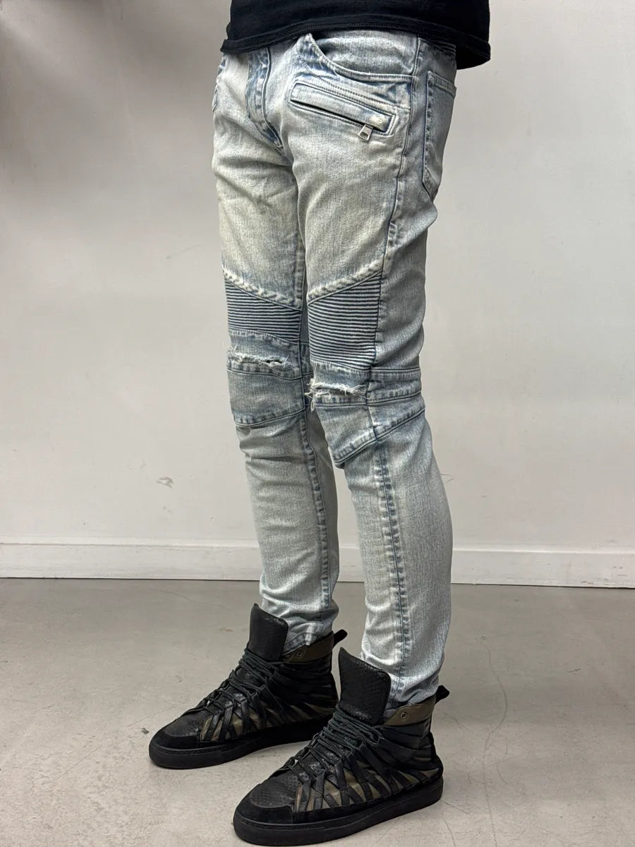 SS2015 Balmain Denim Biker Light Slim Blue Denim Jeans yITmOZKT 2