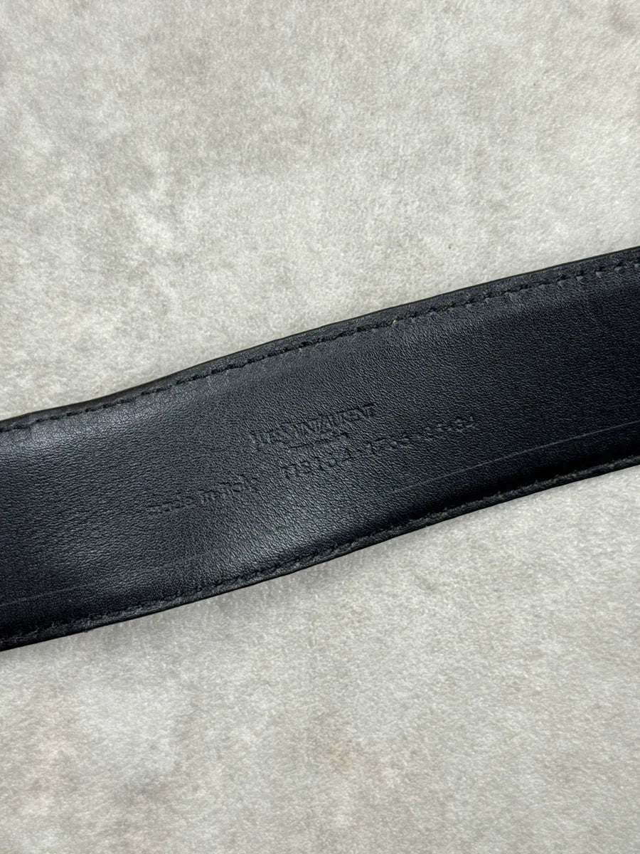 AW2003 Yves Saint Laurent Black Leather Oval Metallic Buckle Belt yKYpiCYl 7