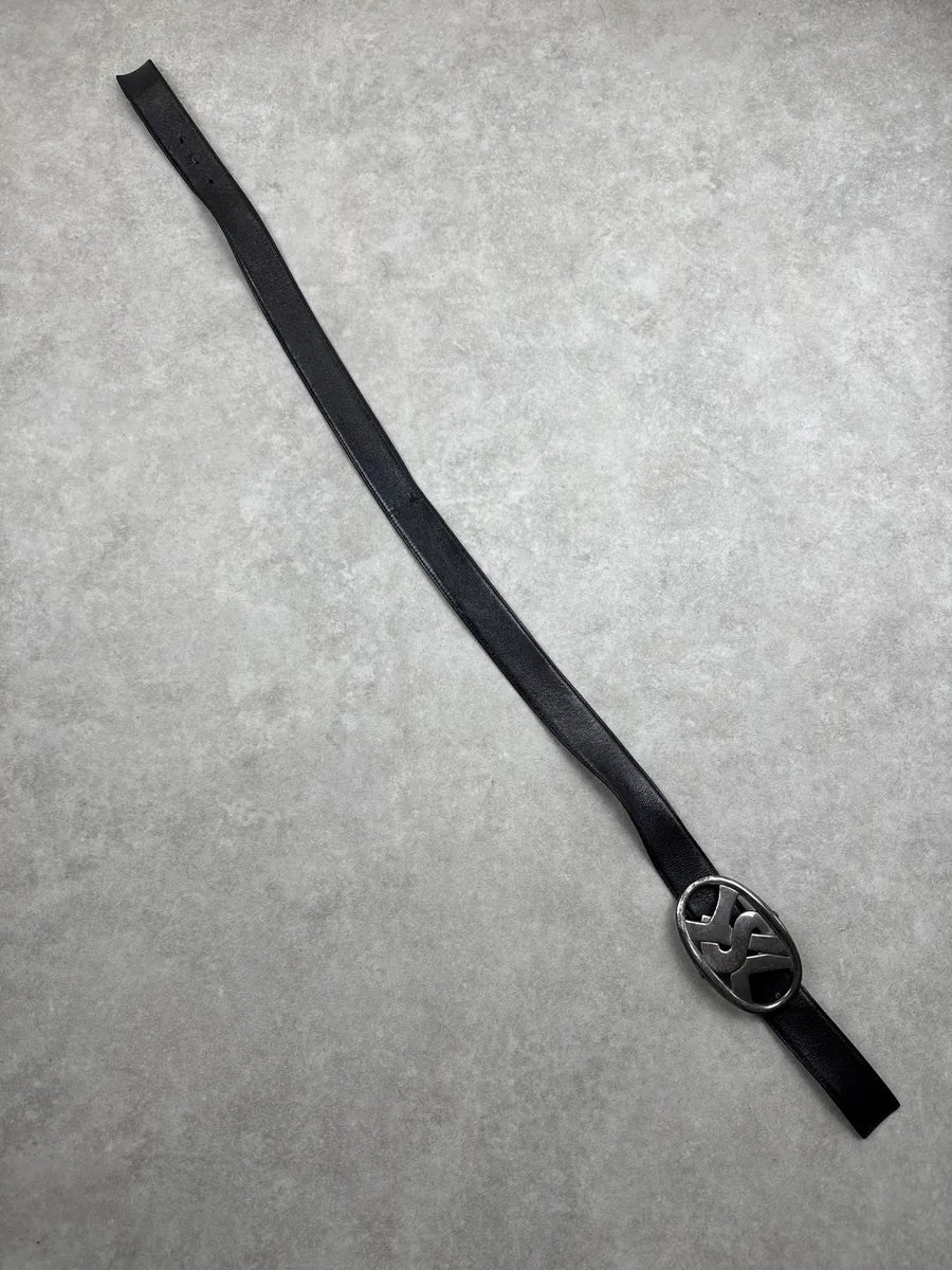 AW2003 Yves Saint Laurent Black Leather Oval Metallic Buckle Belt yKYpiCYl 9