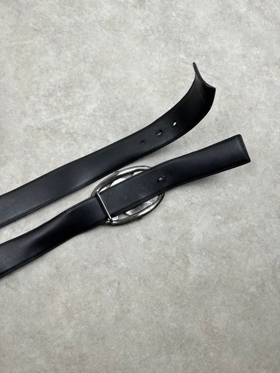 AW2003 Yves Saint Laurent Black Leather Oval Metallic Buckle Belt yKYpiCYl 5