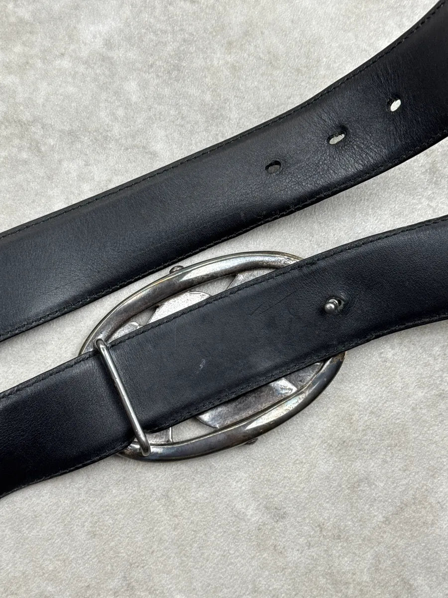AW2003 Yves Saint Laurent Black Leather Oval Metallic Buckle Belt yKYpiCYl 6
