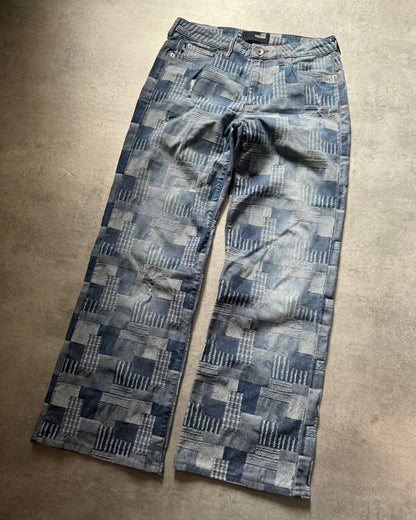 2000s Moschino Visual Patchwork Blue Straight Relaxed Pants (S) - 9