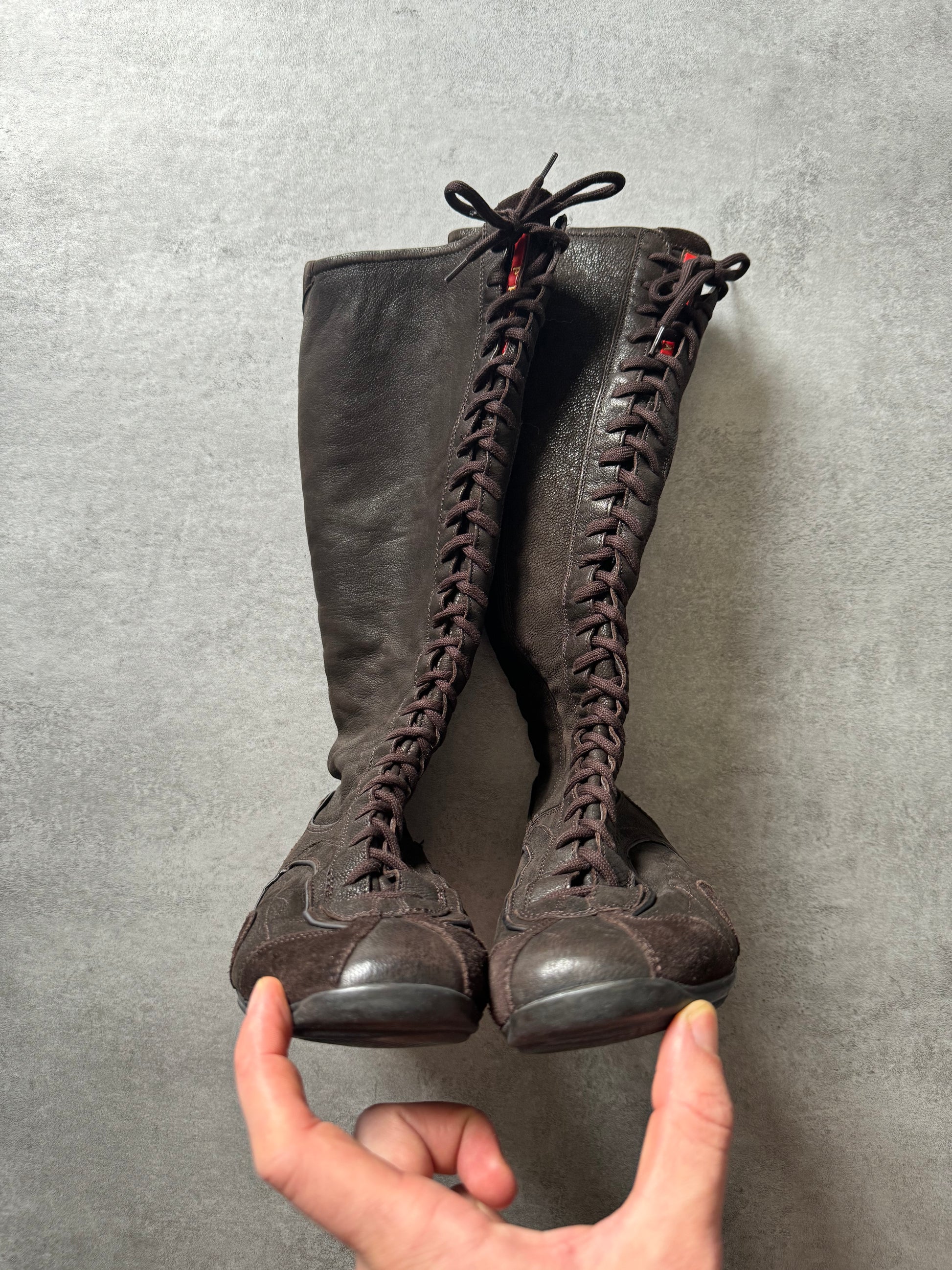 2000s Prada Brown Ankle Leather Boots (38,5) - 4