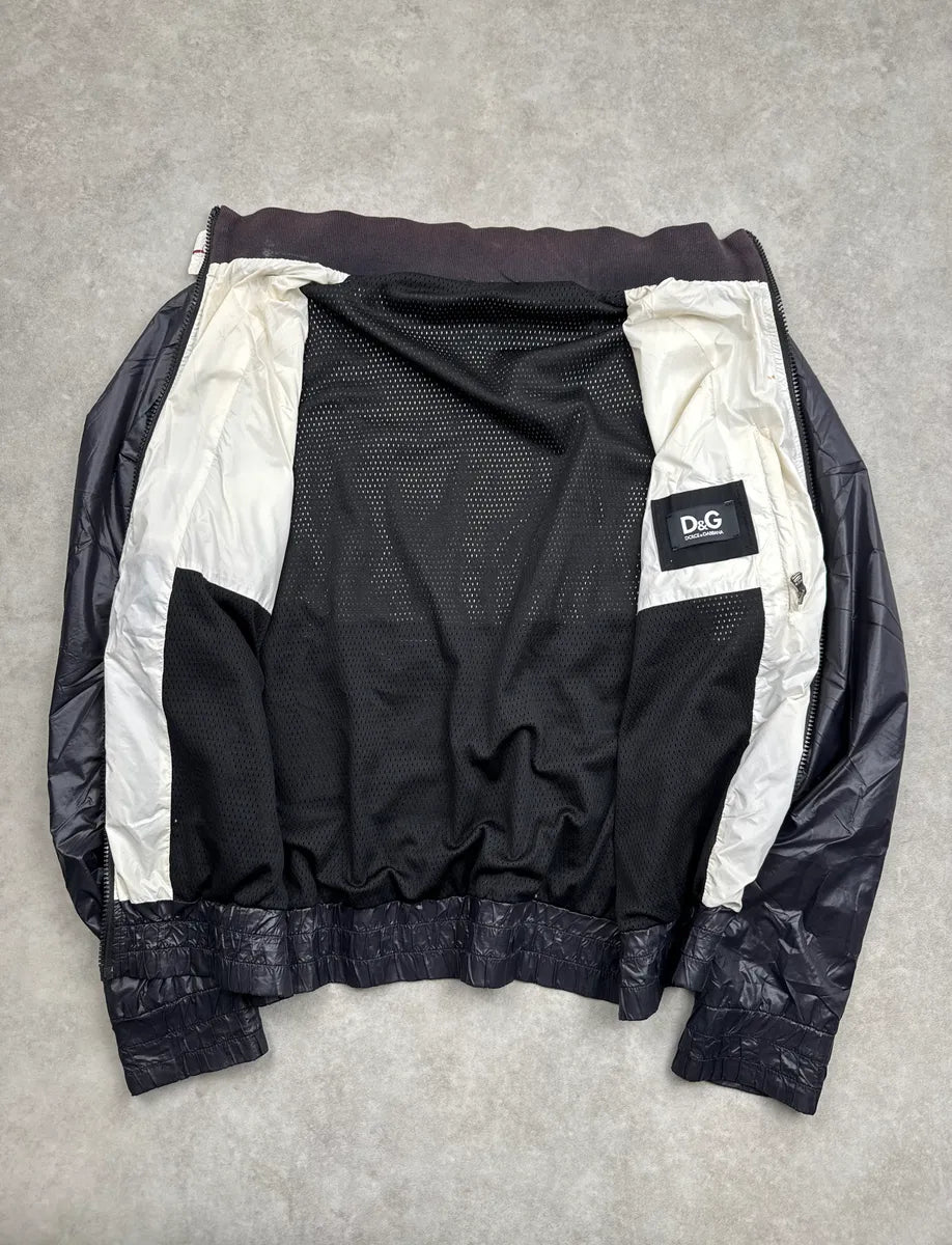 2010s Dolce & Gabbana Navy White Nylon Colorblock Stripe Windbreaker Jacket yOysciHk 6