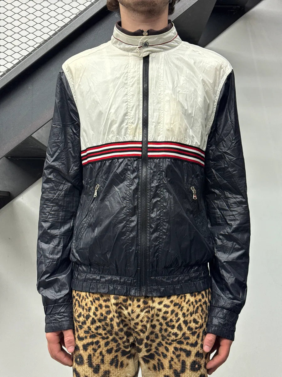 2010s Dolce & Gabbana Navy White Nylon Colorblock Stripe Windbreaker Jacket yOysciHk 1