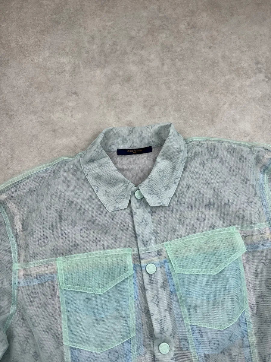 SS2020 Louis Vuitton Light Mint Sheer Mesh Monogram Trucker Jacket by Abloh yVCxEVeS 7