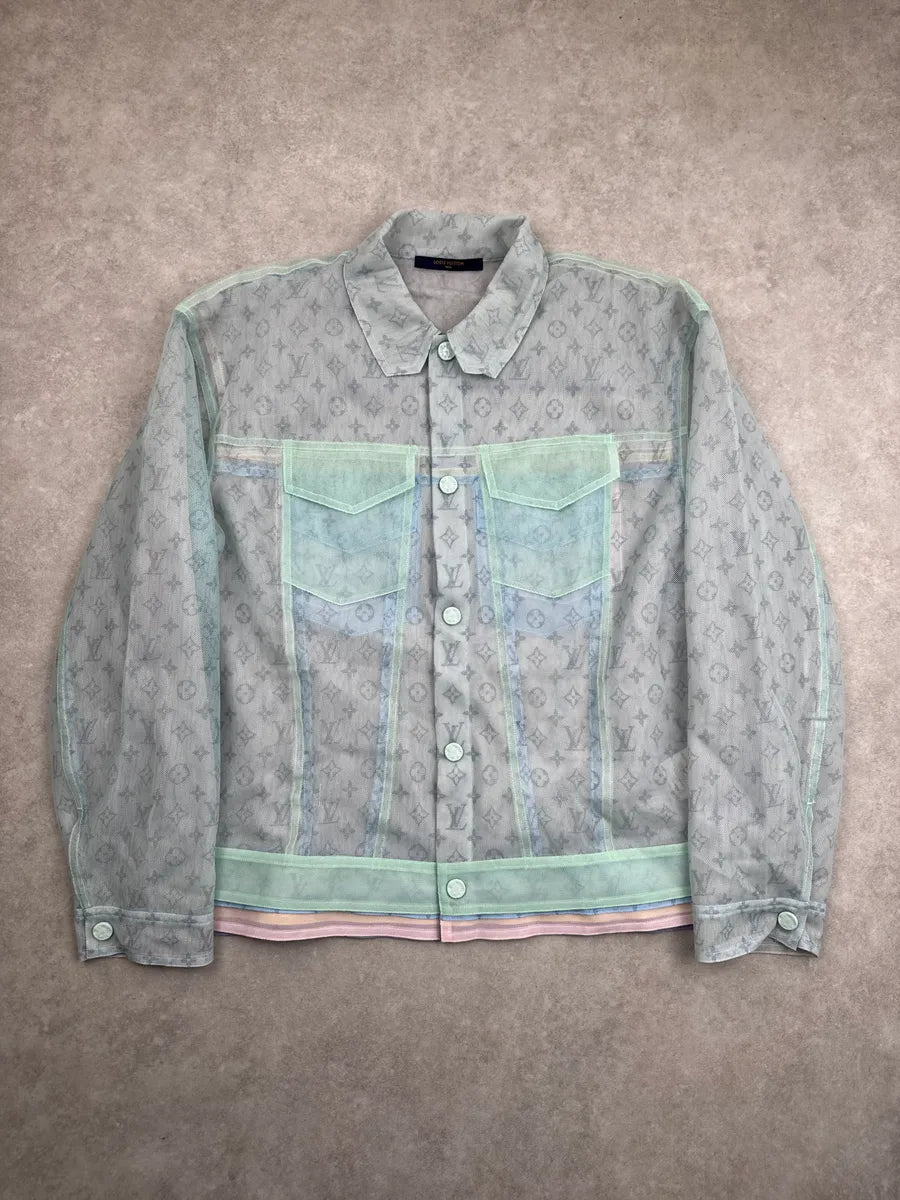 SS2020 Louis Vuitton Light Mint Sheer Mesh Monogram Trucker Jacket by Abloh yVCxEVeS 0
