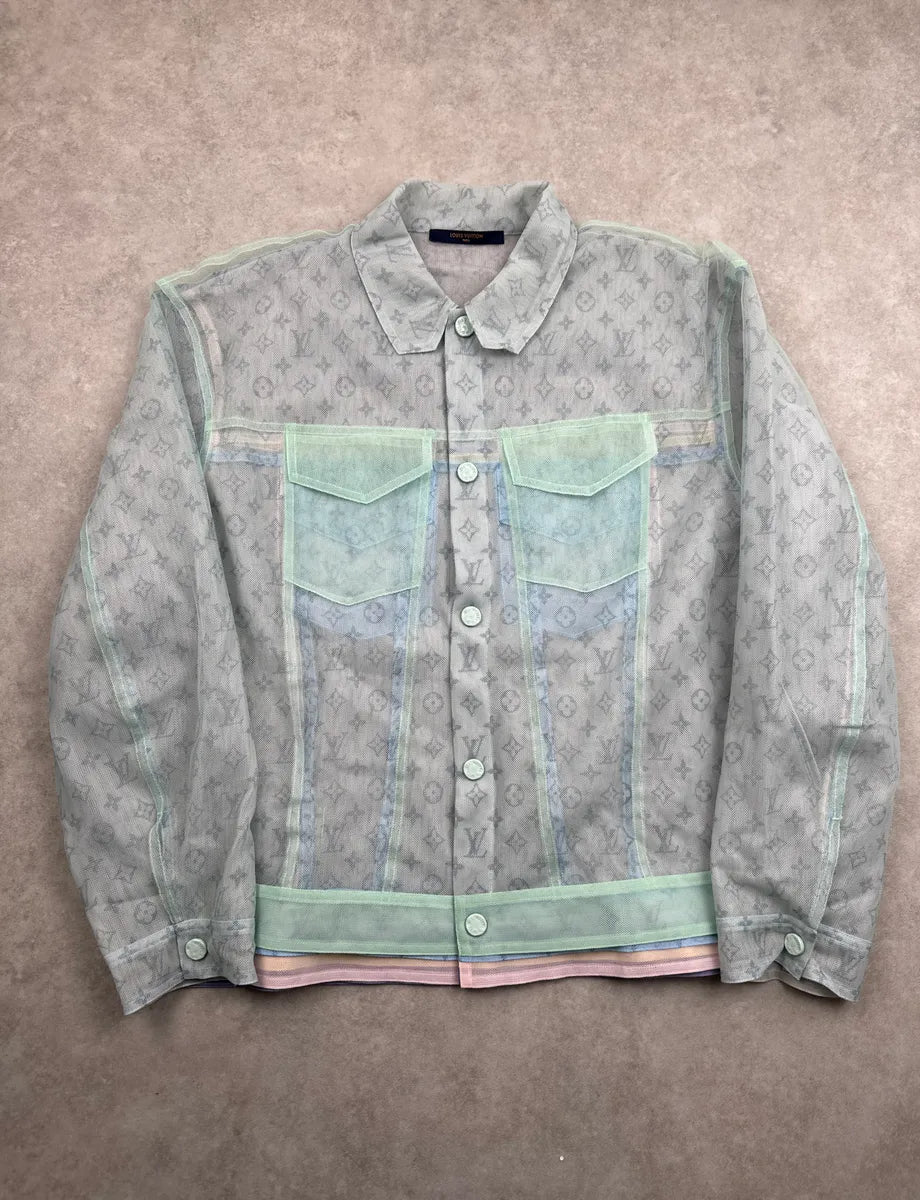 SS2020 Louis Vuitton Light Mint Sheer Mesh Monogram Trucker Jacket by Abloh yVCxEVeS 4