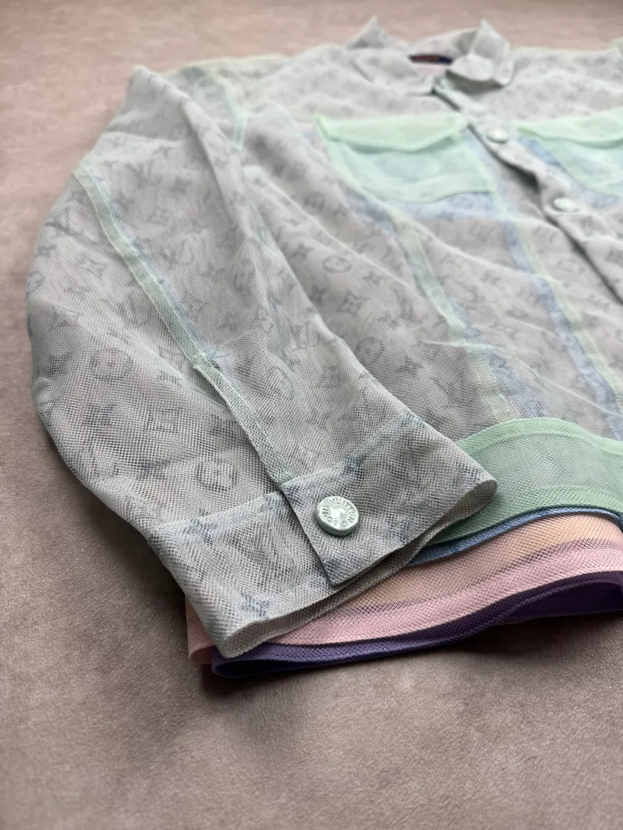 SS2020 Louis Vuitton Light Mint Sheer Mesh Monogram Trucker Jacket by Abloh yVCxEVeS 6