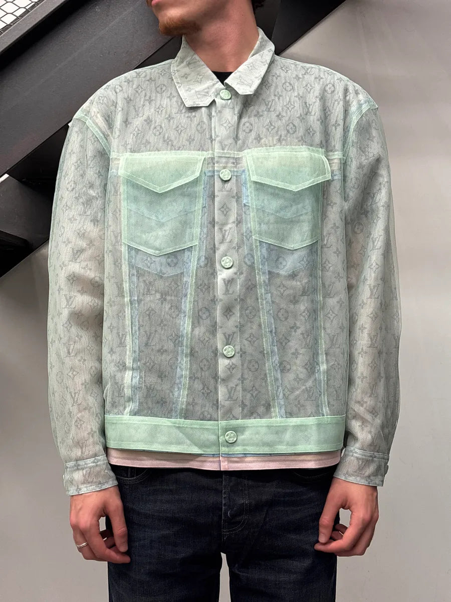 SS2020 Louis Vuitton Light Mint Sheer Mesh Monogram Trucker Jacket by Abloh yVCxEVeS 2