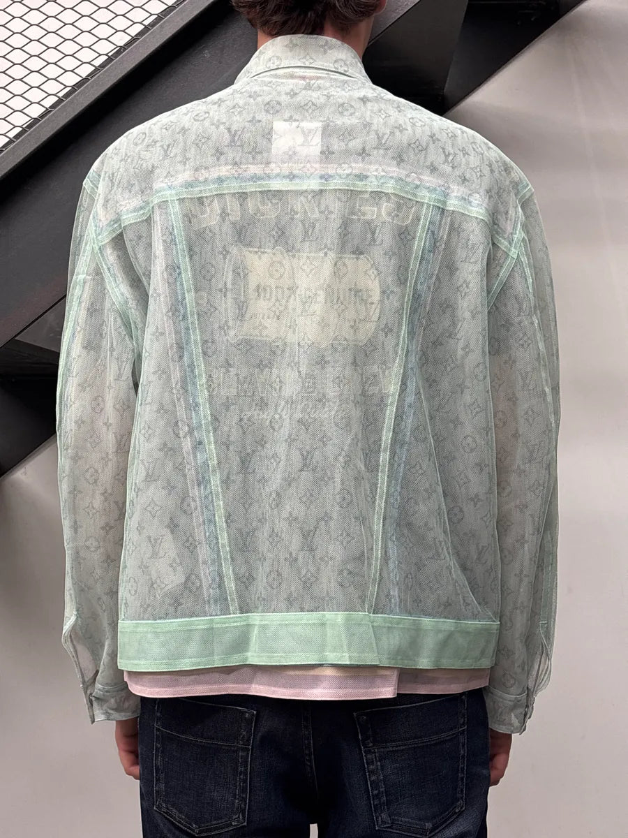 SS2020 Louis Vuitton Light Mint Sheer Mesh Monogram Trucker Jacket by Abloh yVCxEVeS 3