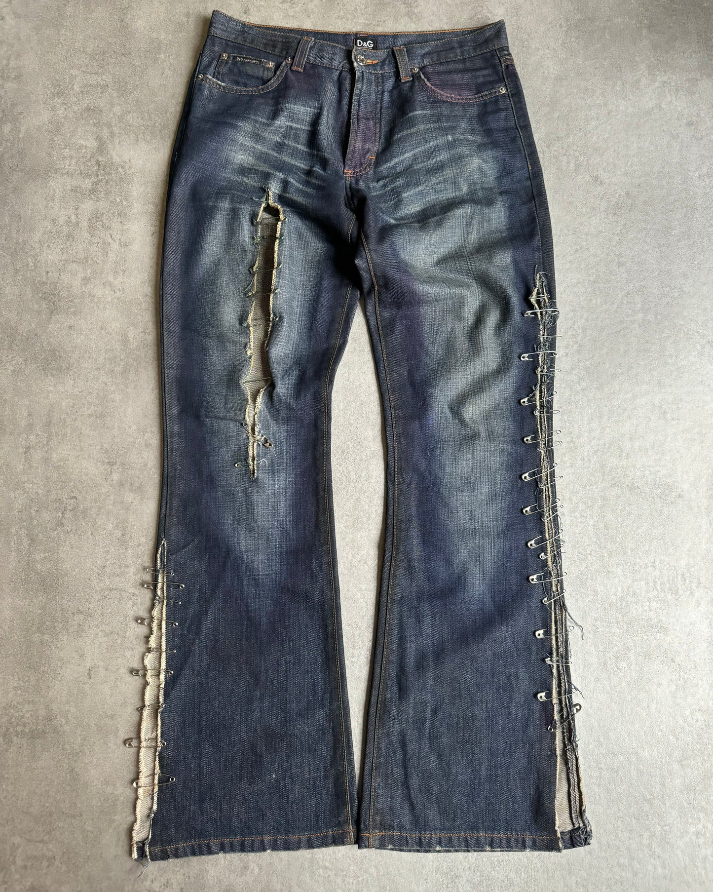 SS2001 Dolce & Gabbana Safety Spin Navy Cozy Denim Pants (M) - 1