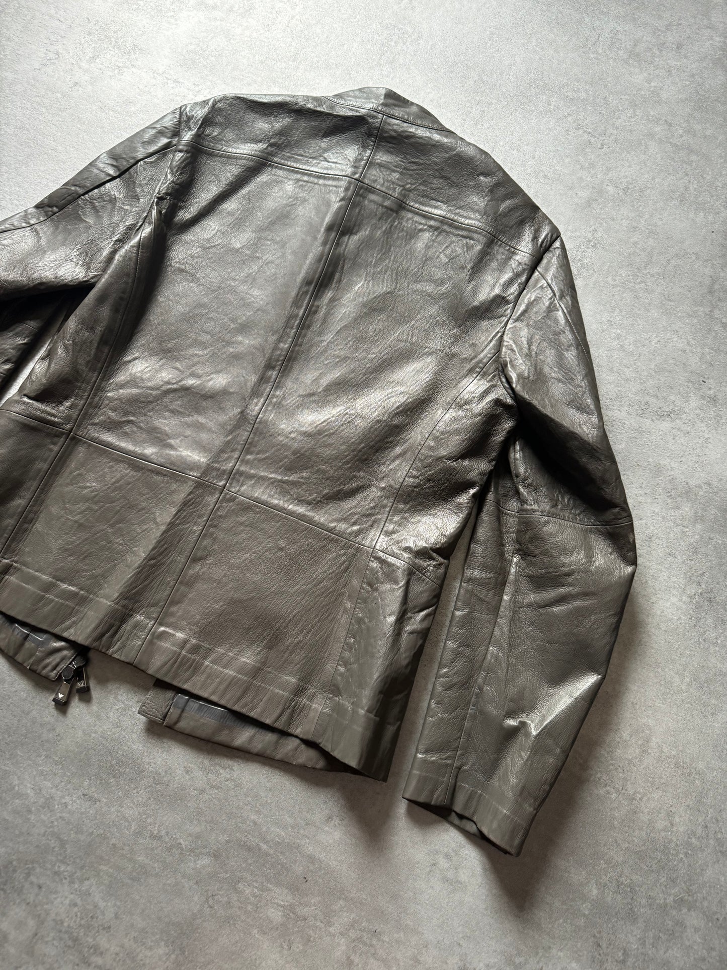 SS2015 Emporio Armani Olive Samurai Asymmetrical Leather Jacket (M) - 3