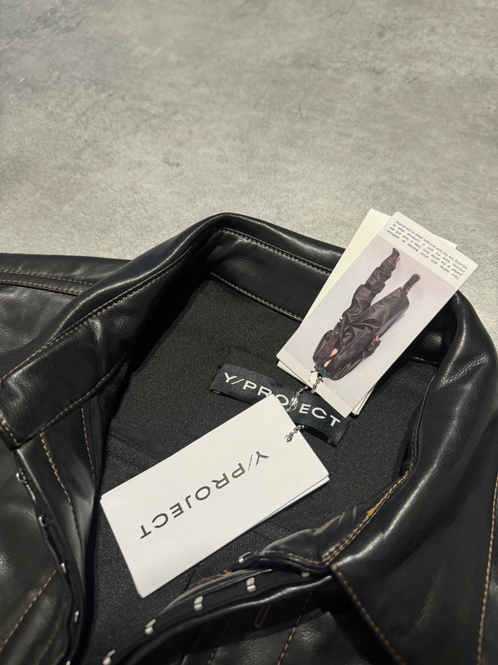 SS2025 Y/Project Black Hook & Eye Grained Faux-Leather Shirt (L) - 8