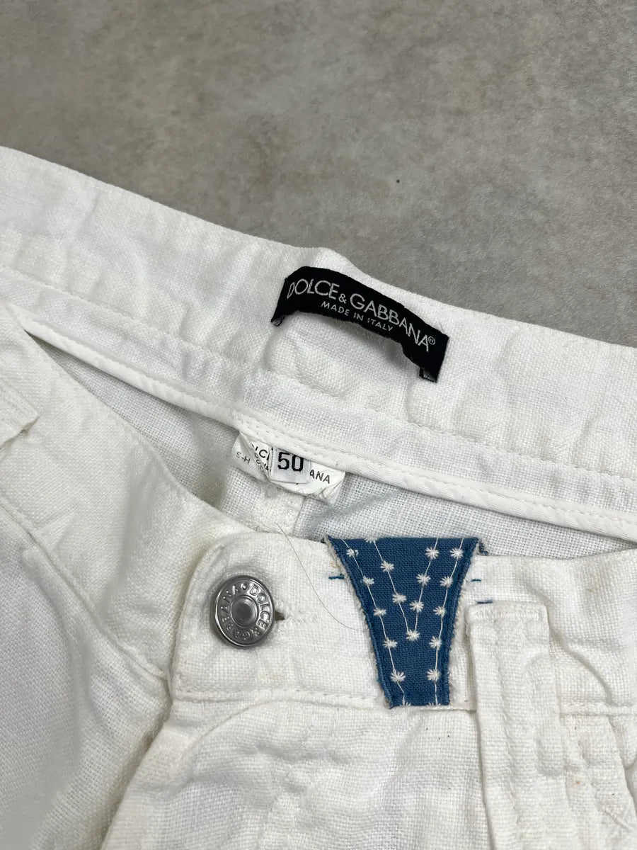 2010s Dolce & Gabbana Off-White Linen Blue Flower Pants yYrFEVWD 9