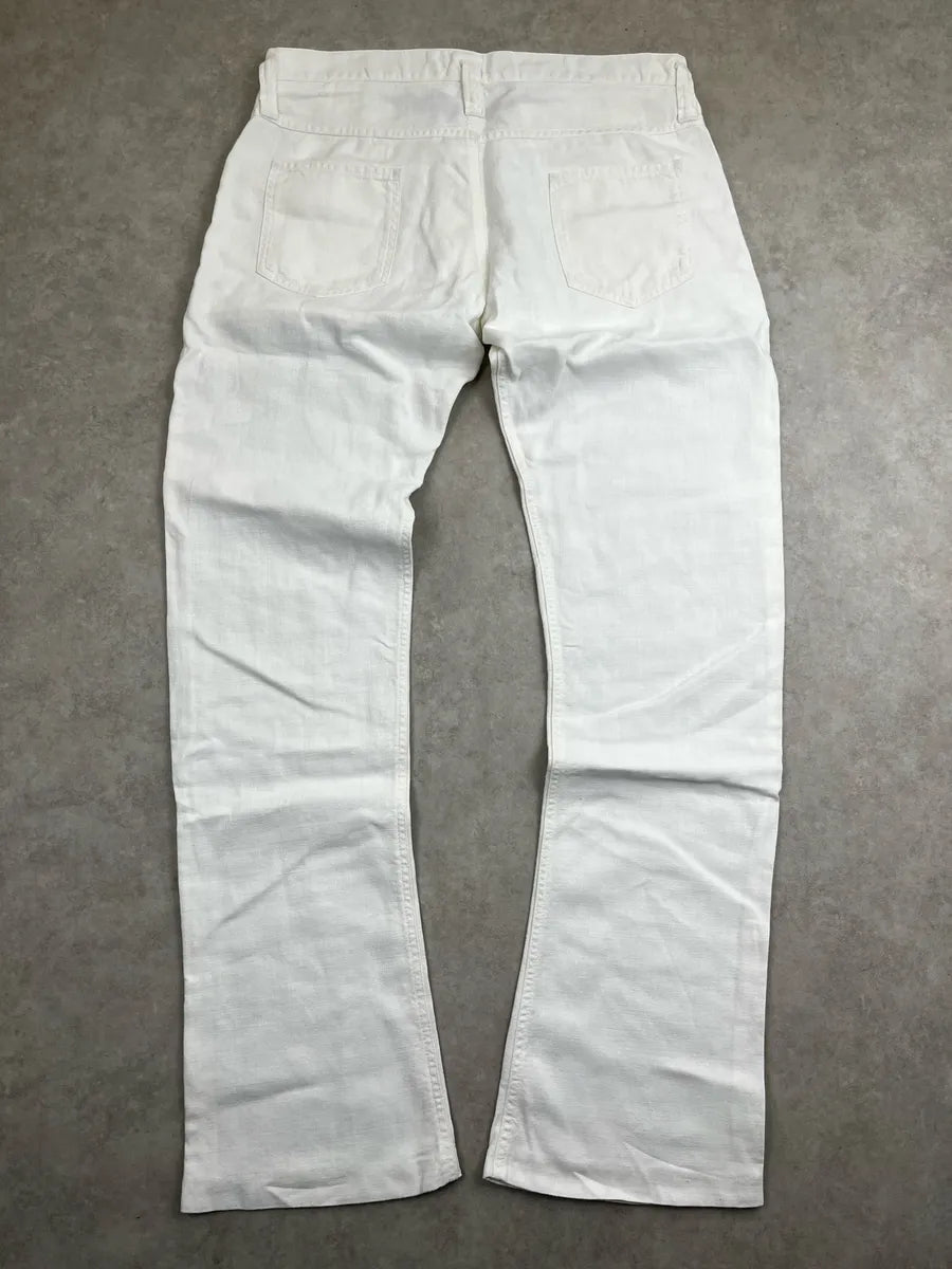 2010s Dolce & Gabbana Off-White Linen Blue Flower Pants yYrFEVWD 4