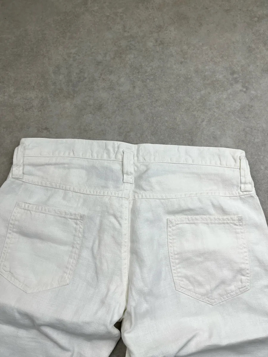 2010s Dolce & Gabbana Off-White Linen Blue Flower Pants yYrFEVWD 6