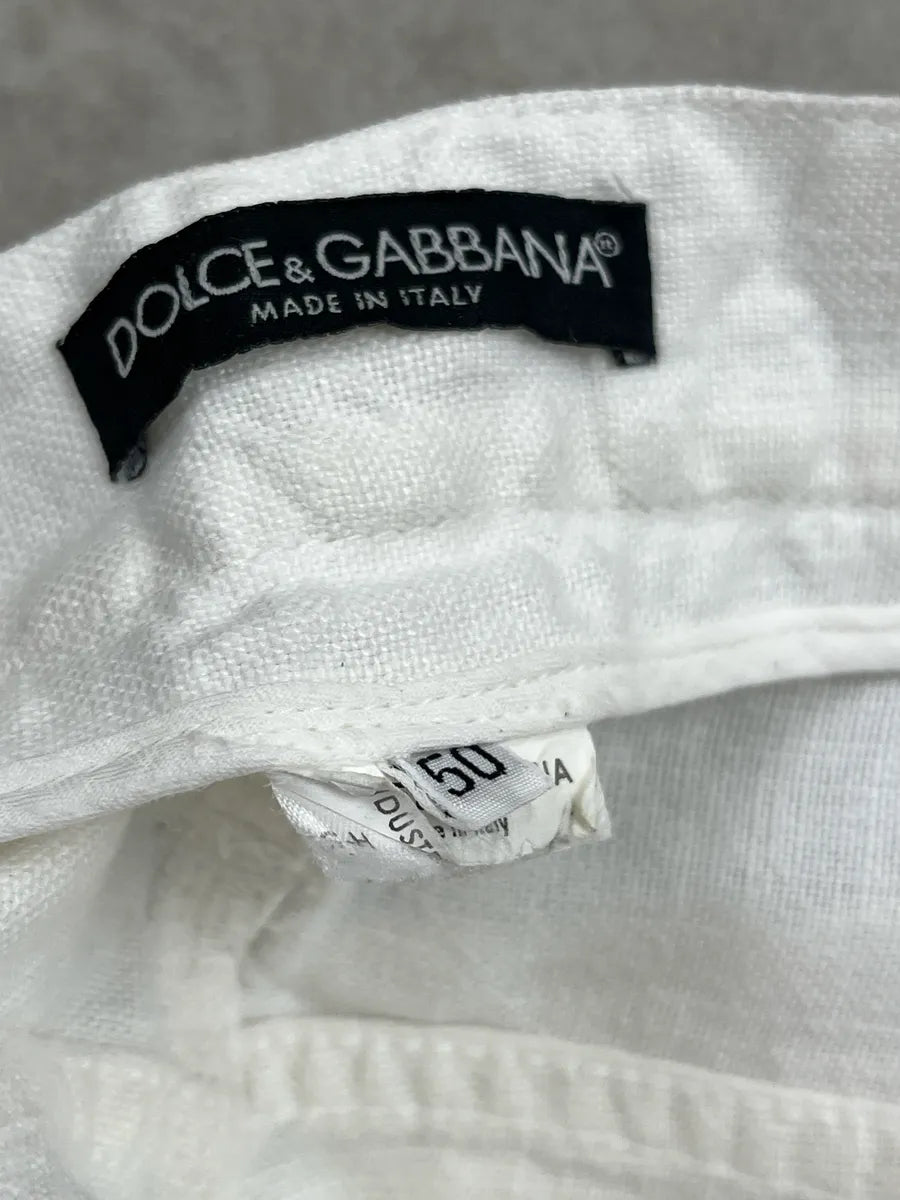 2010s Dolce & Gabbana Off-White Linen Blue Flower Pants yYrFEVWD 10