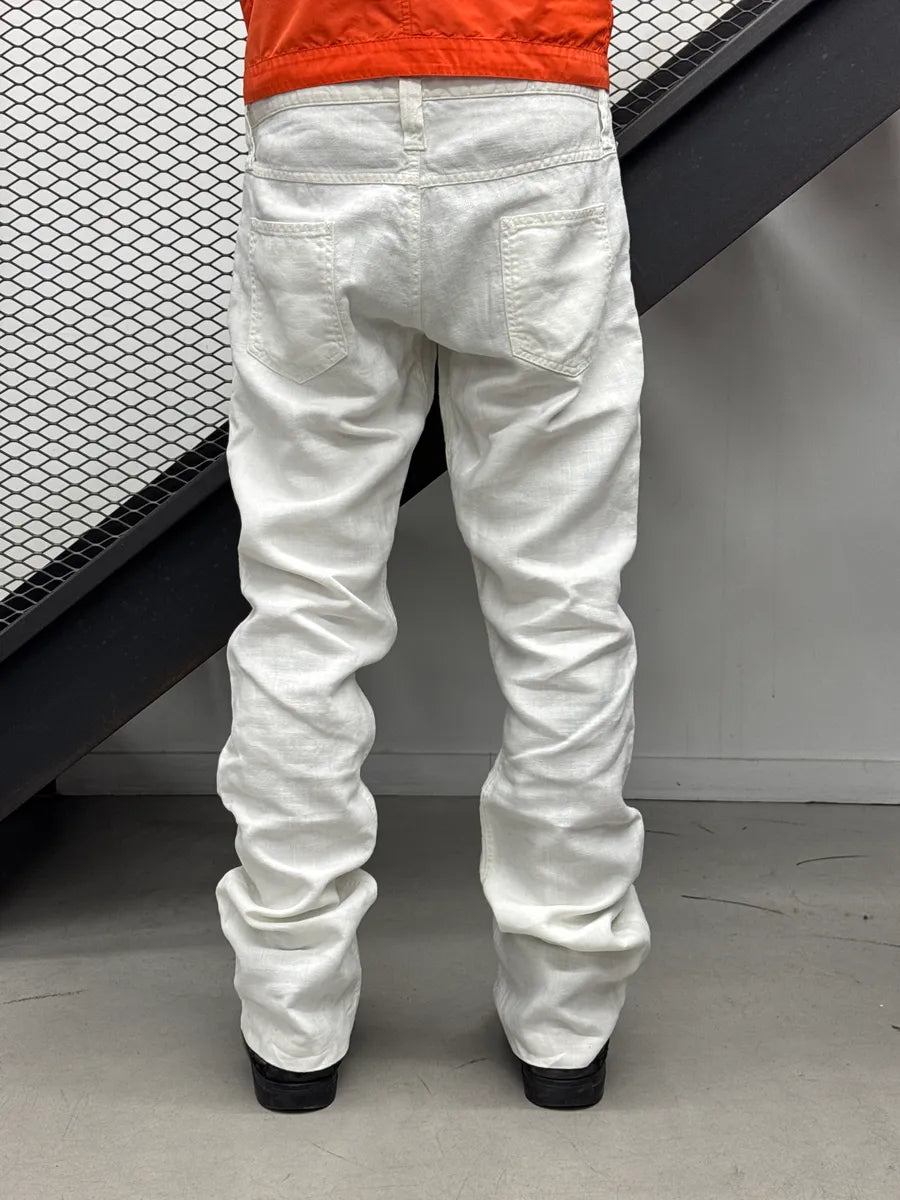 2010s Dolce & Gabbana Off-White Linen Blue Flower Pants yYrFEVWD 3