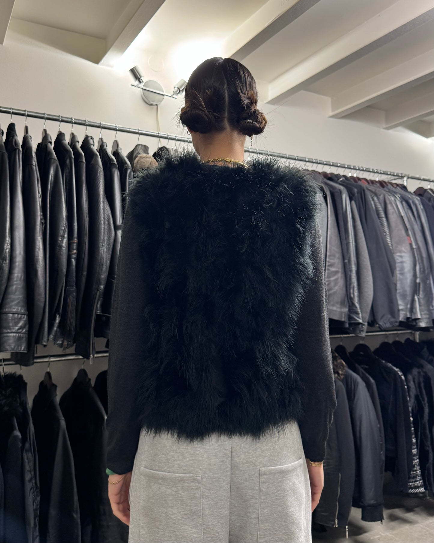 SS2014 Emporio Armani Black Ostrich Feathers Fur Vest (XS) - 3