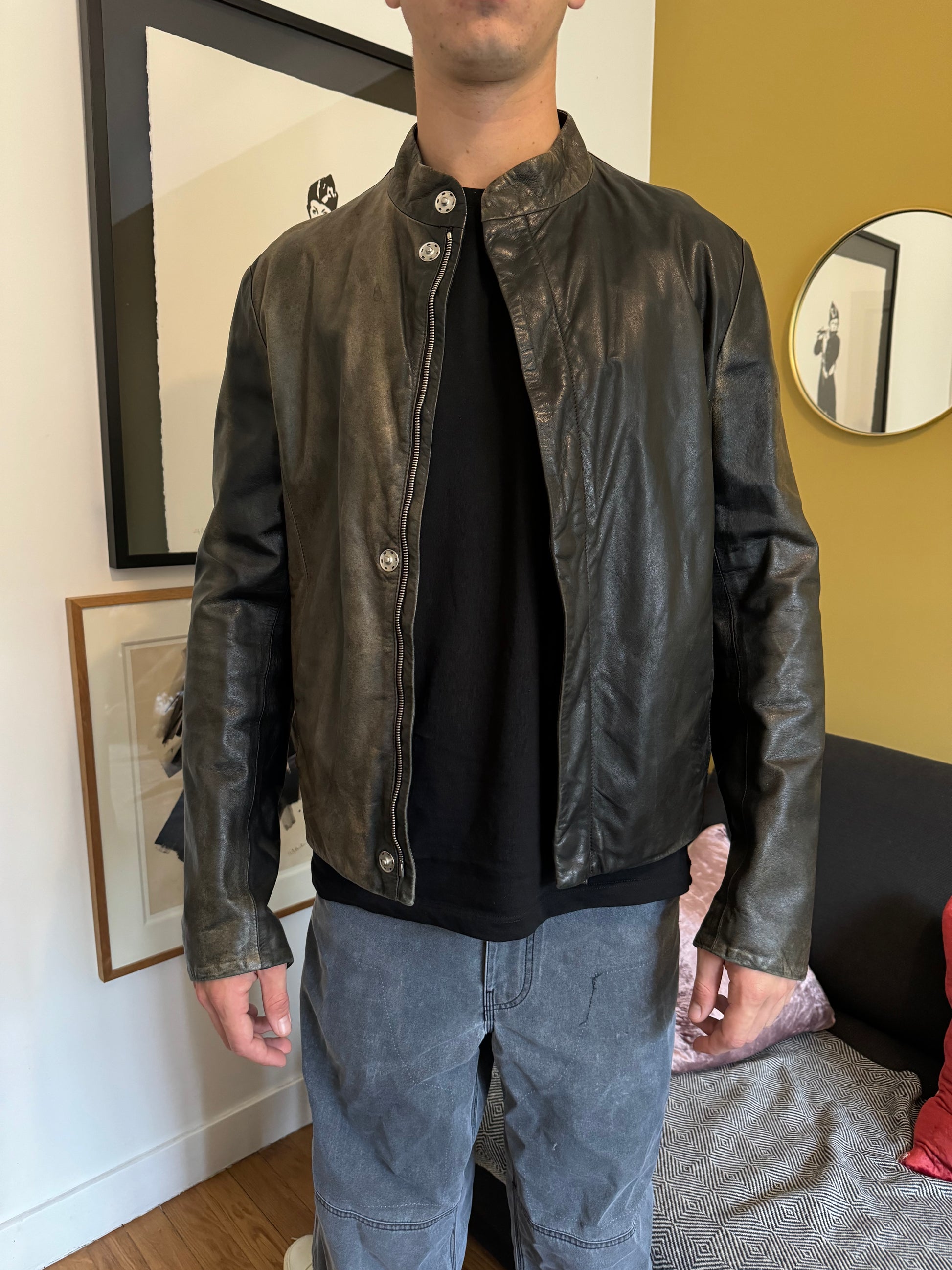 AW2019 Giorgio Armani Faded Samurai Leather Jacket (M) - 5