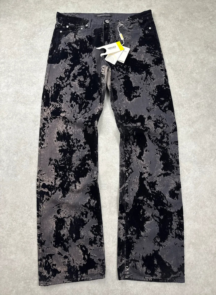 AW2003 Versace Hybrid Velvet Dark Grey Blood Effect Pants yaBtVKzi 0