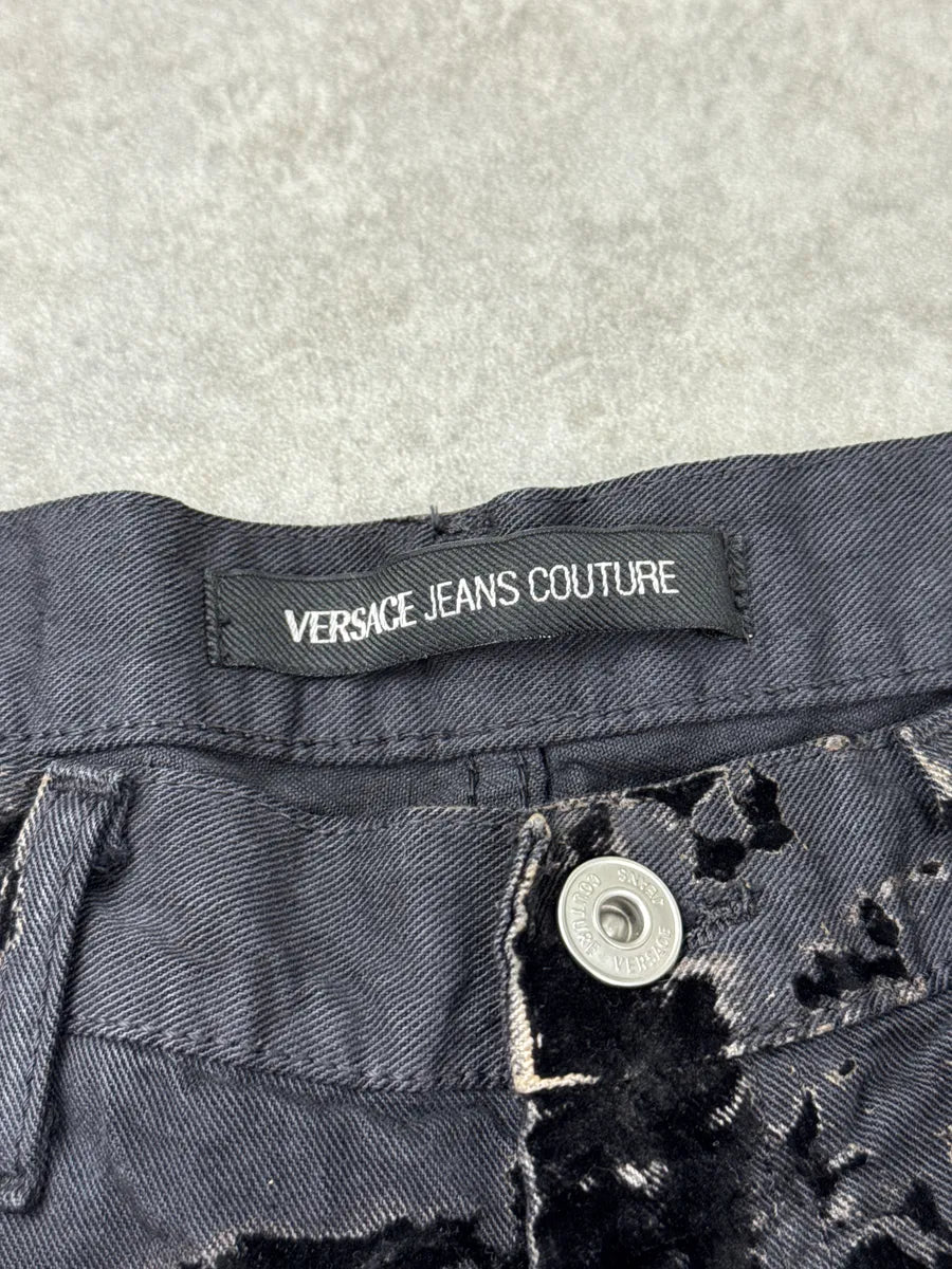 AW2003 Versace Hybrid Velvet Dark Grey Blood Effect Pants yaBtVKzi 11