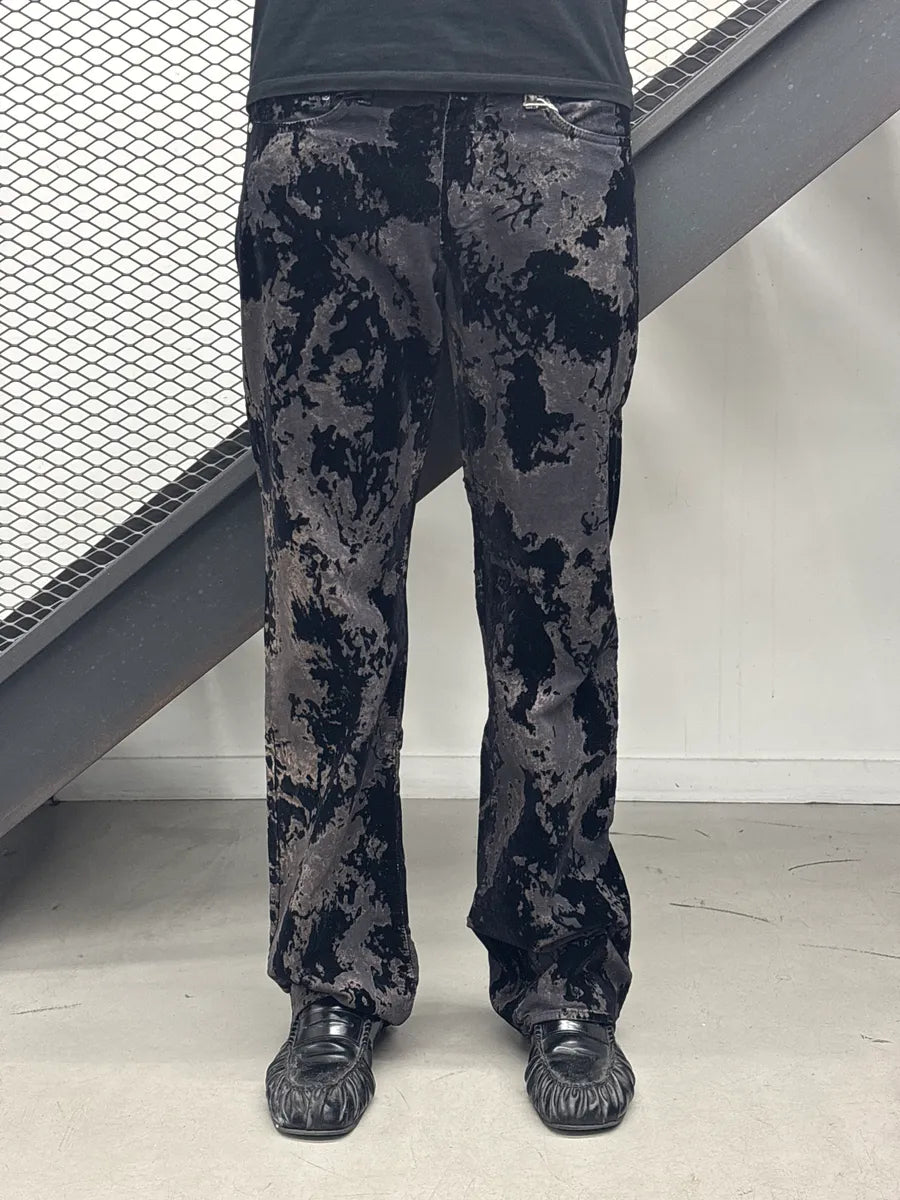 AW2003 Versace Hybrid Velvet Dark Grey Blood Effect Pants yaBtVKzi 1