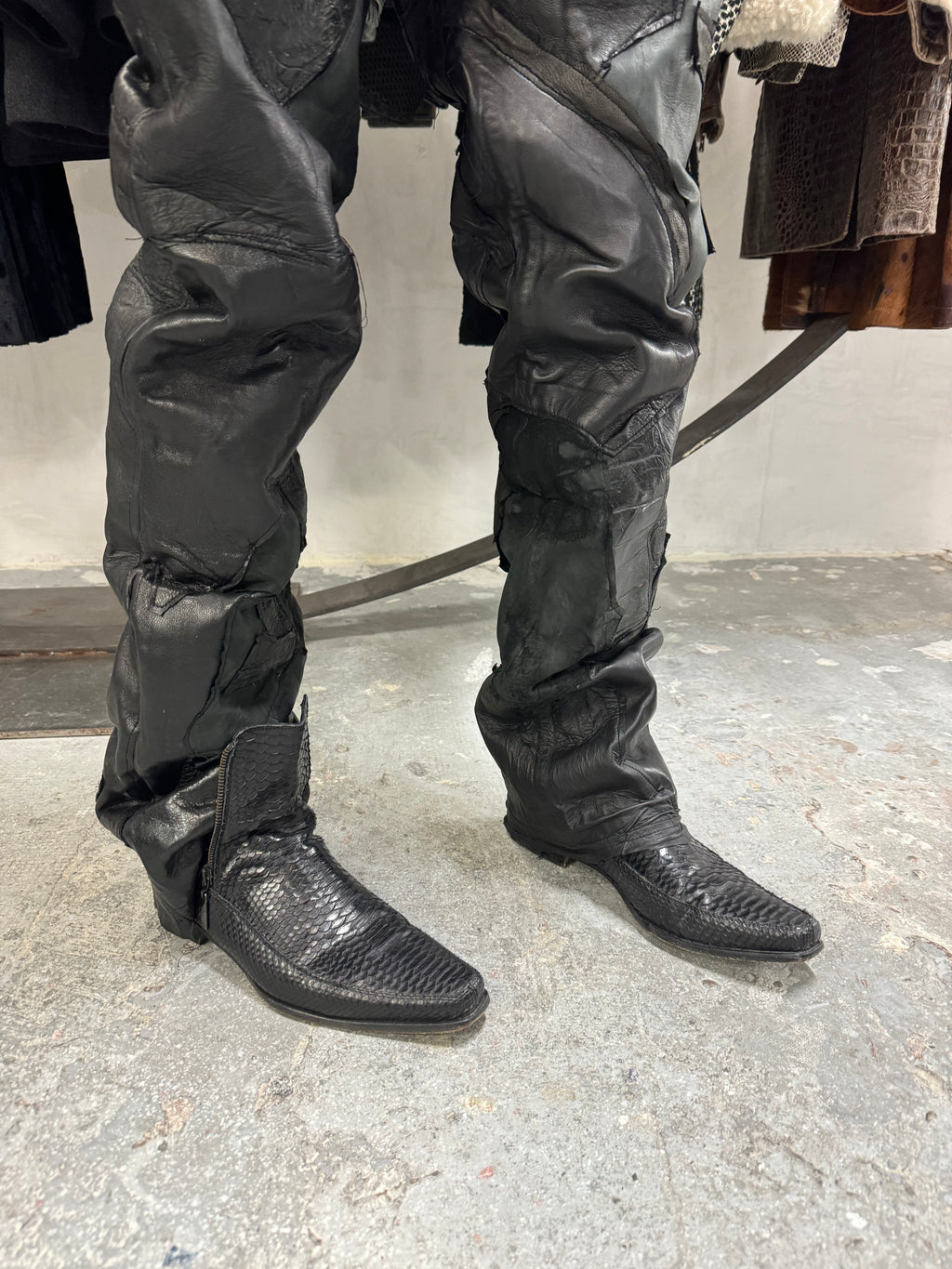 2000s Roberto Cavalli Black Python Leather Rocker Biker Boots (42,5) - 3