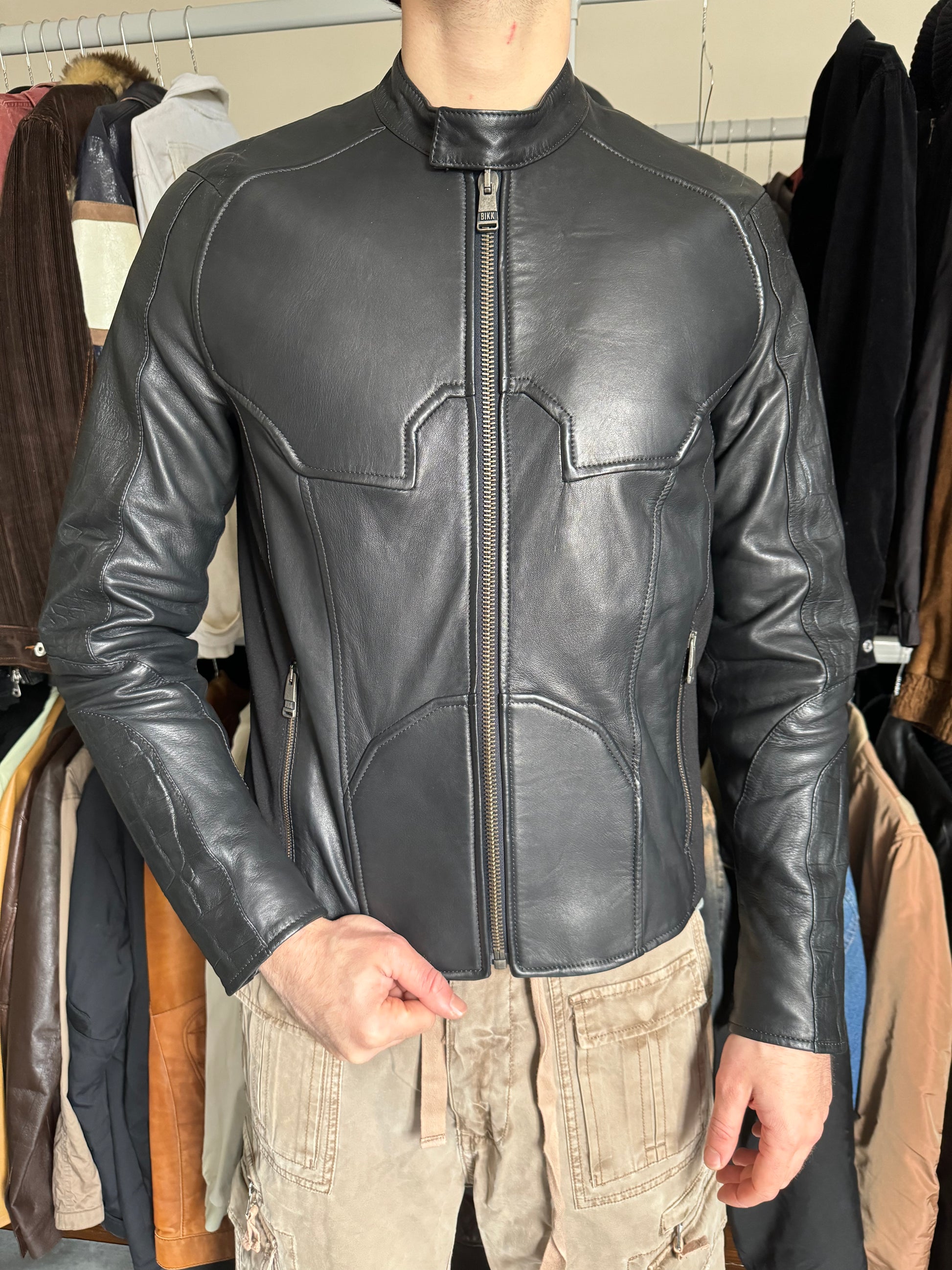 2000s Dirk Bikkembergs Strong Front Panel Biker Leather Jacket  (M) - 2