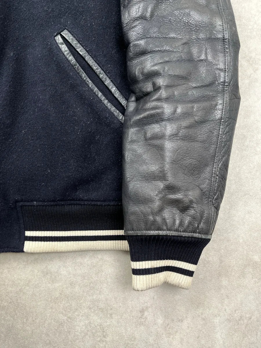 A.P.C. Dark Navy Wool Leather Varsity Bomber Jacket yhtXYvJh 8