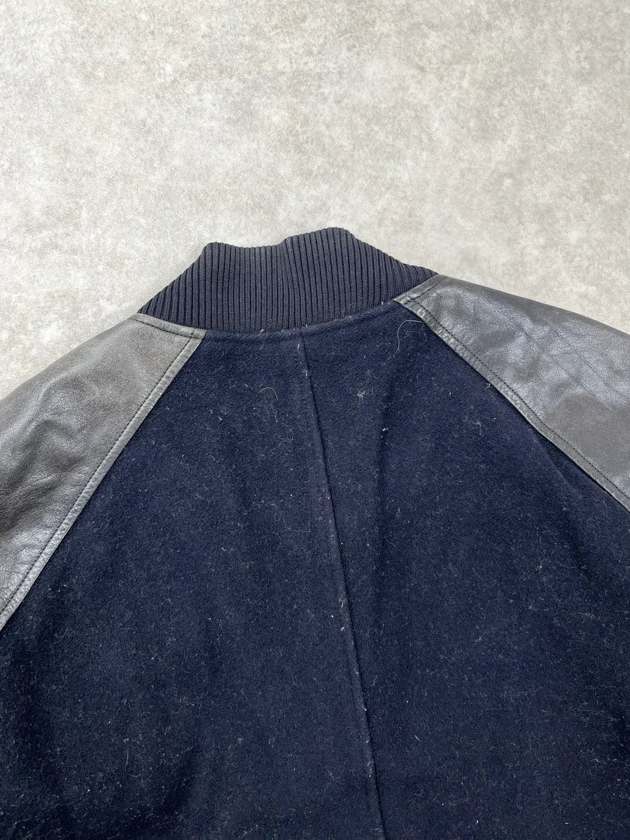 A.P.C. Dark Navy Wool Leather Varsity Bomber Jacket yhtXYvJh 6