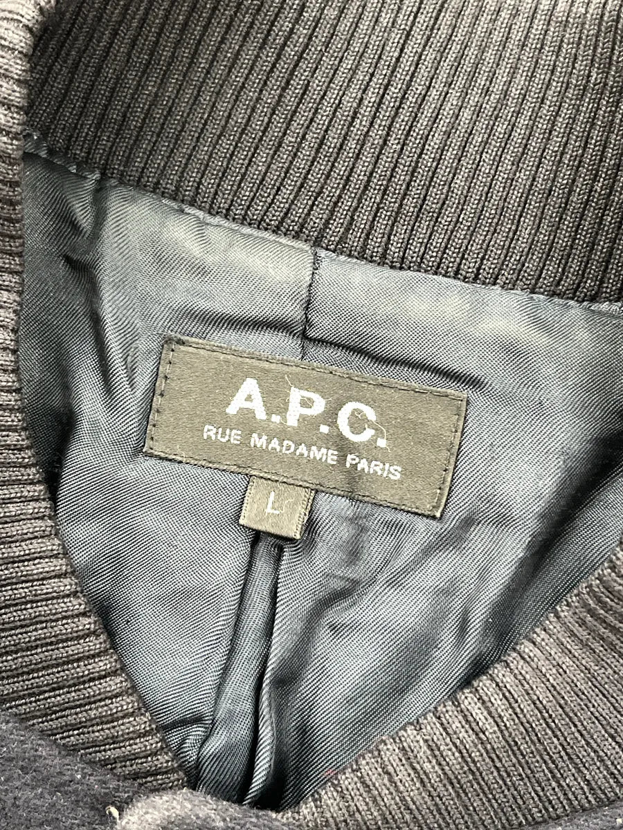 A.P.C. Dark Navy Wool Leather Varsity Bomber Jacket yhtXYvJh 10